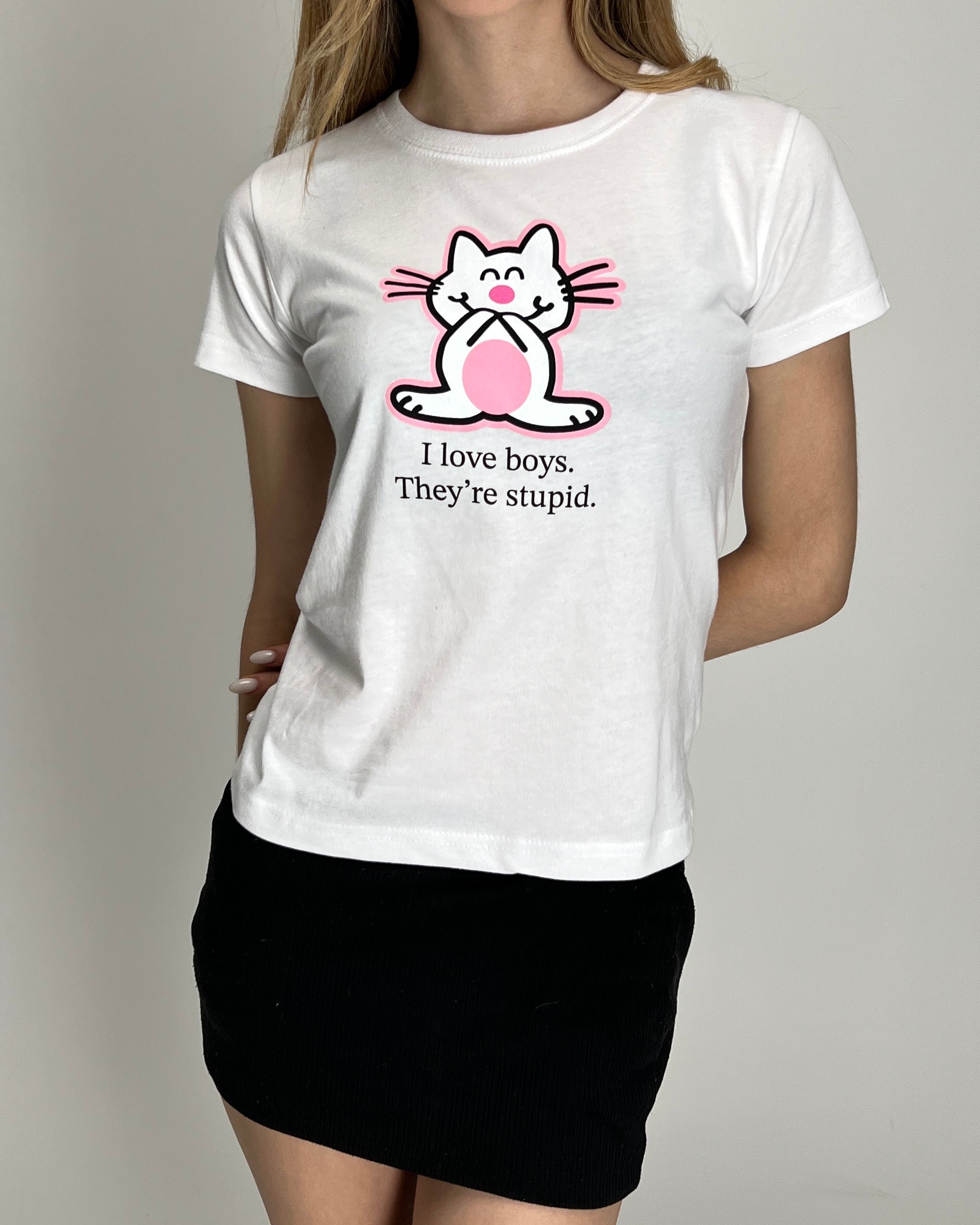 Happy Cat Baby Tee Blanca