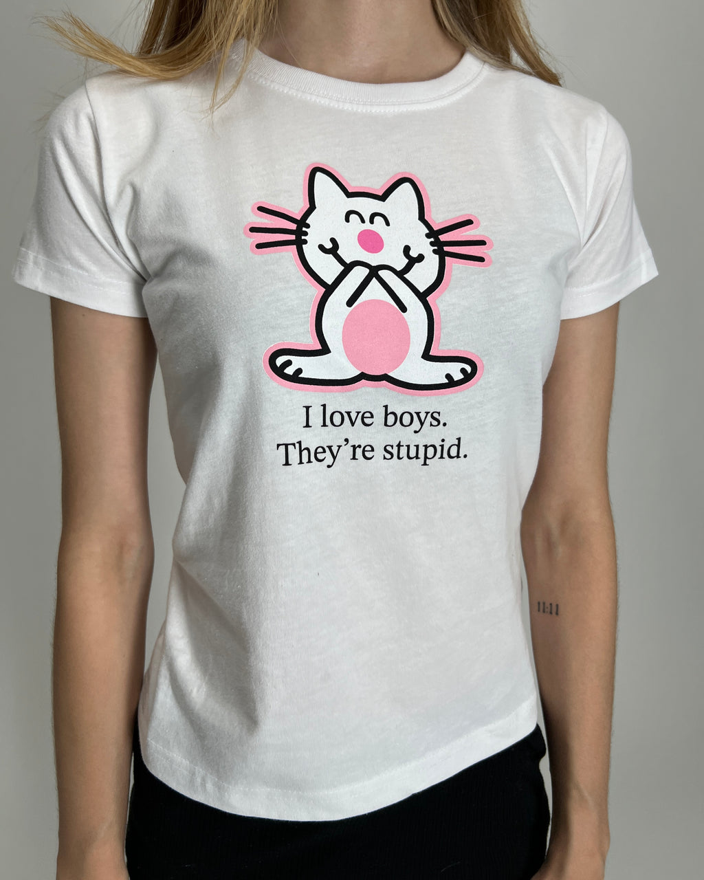 Happy Cat Baby Tee Blanca