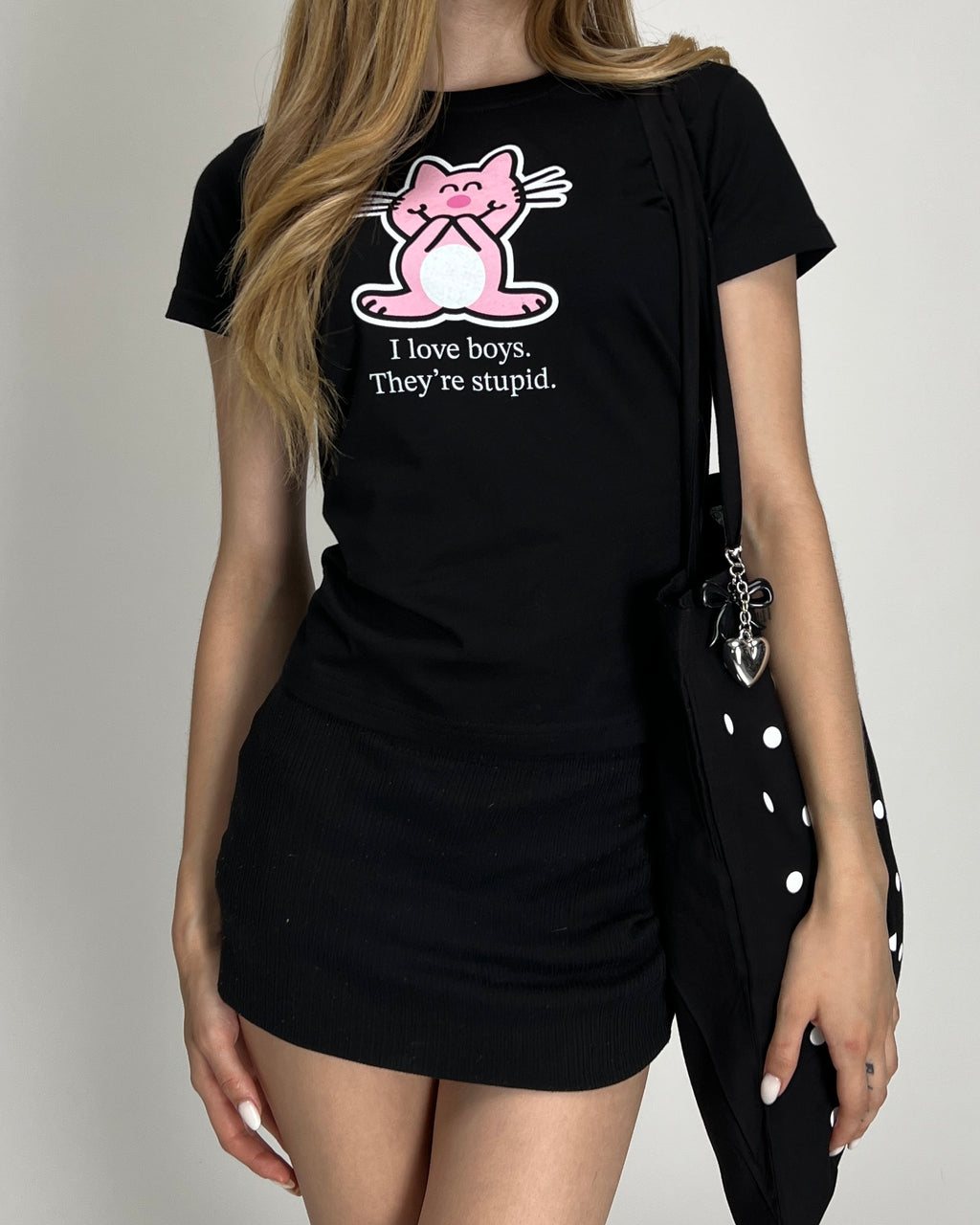 Happy Cat Baby Tee Negra