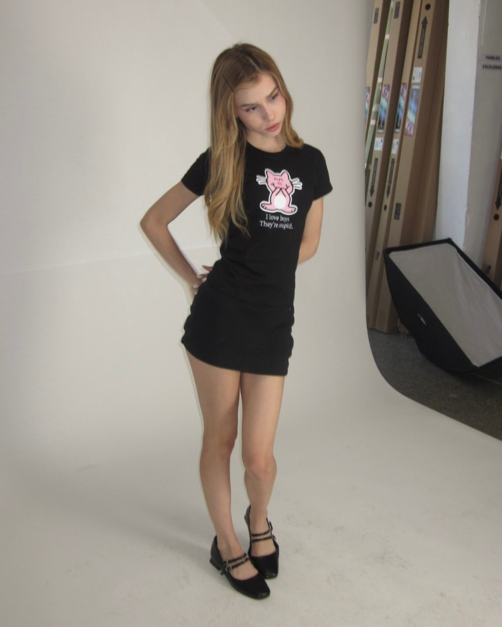 Happy Cat Baby Tee Negra